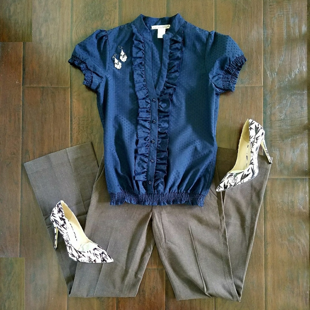 Navy Ruffle Top