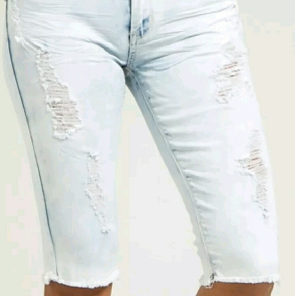 FIRM‼️Destroyed Distress Blue Bermuda Shorts - Picture 2 of 5