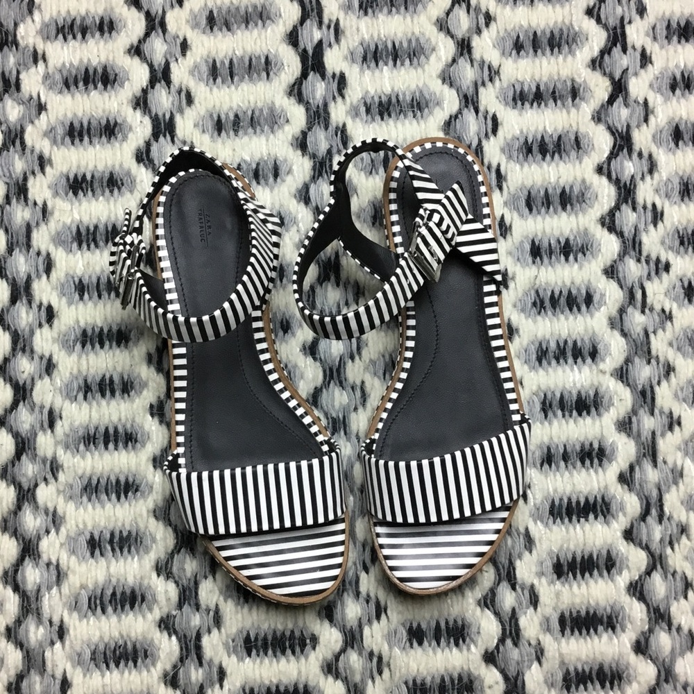 Zara Trafaluc Striped Ankle Strap Platform Sandals