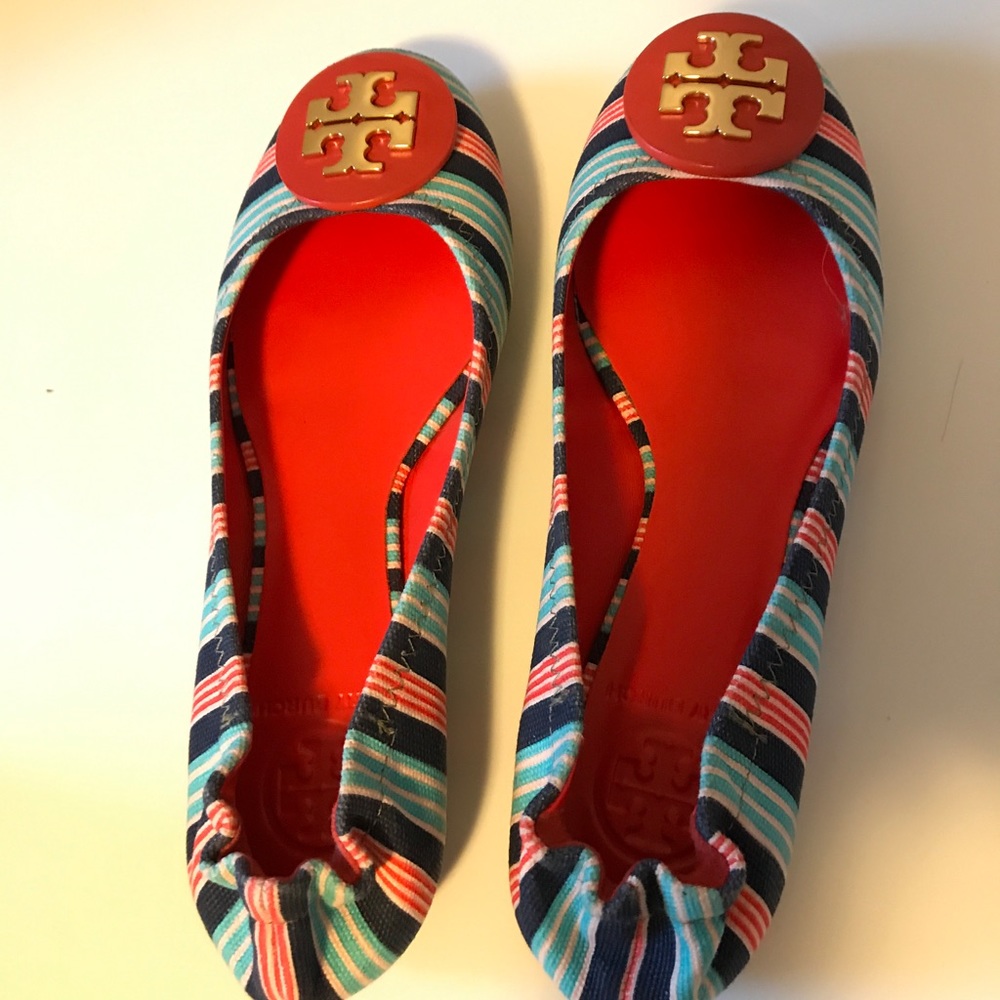 Tory Burch Reva Print Canvas Bauer Stripe Flats