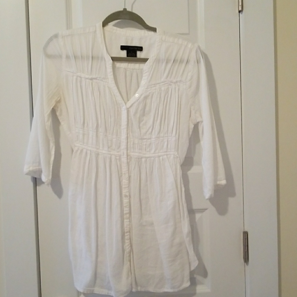 Calvin Klein white button down tunic