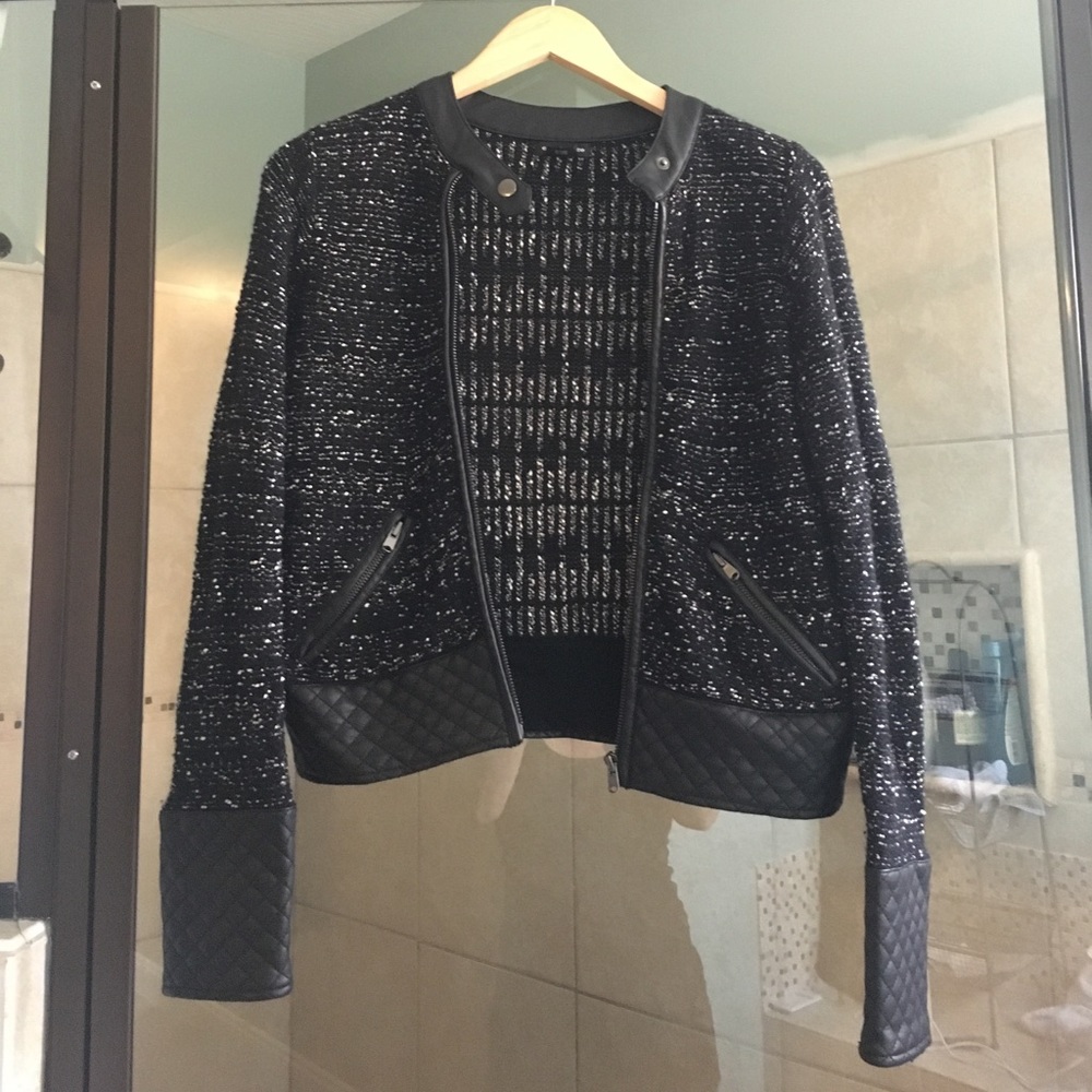 Club Monaco knit jacket with leather trim