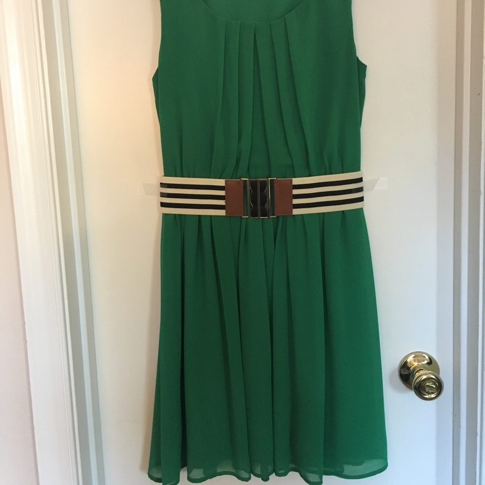 BCX Green chiffon dress with belt