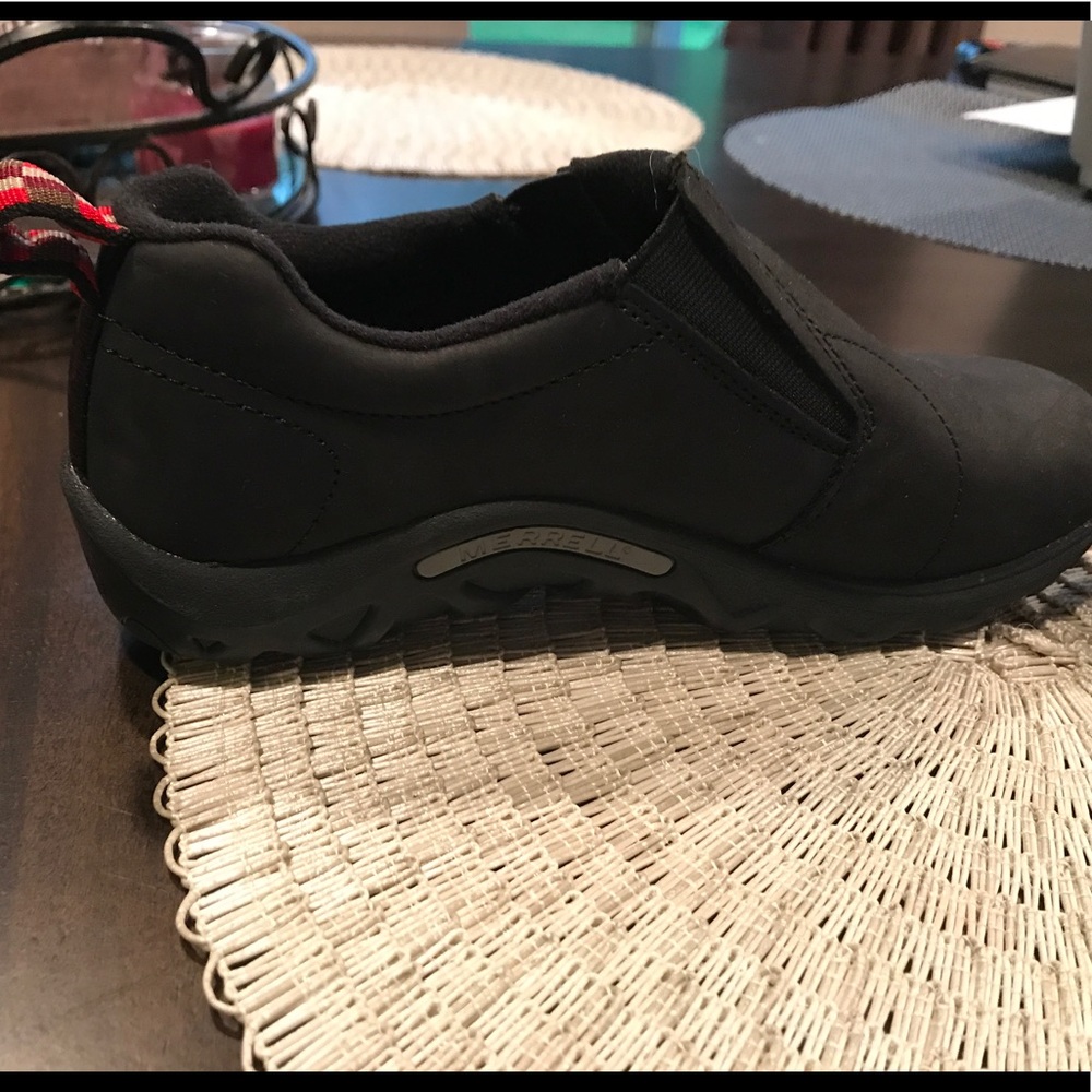 Boys Size 4 1/2 black Merrell slip on shoes. NWOT