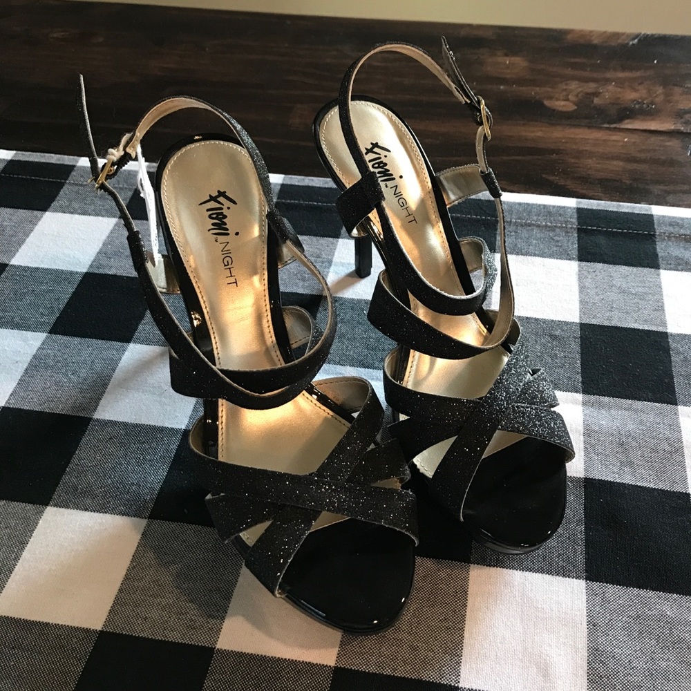Fioni Black Glitter Heels size 7
