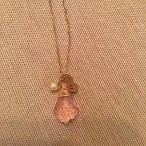 Pink and gold monogrammed necklace, letter "c"