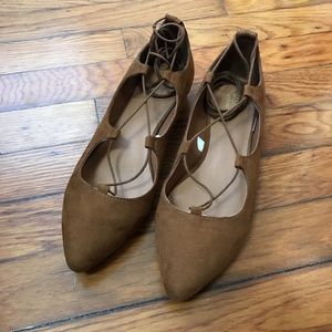 Faux suede lace up flats