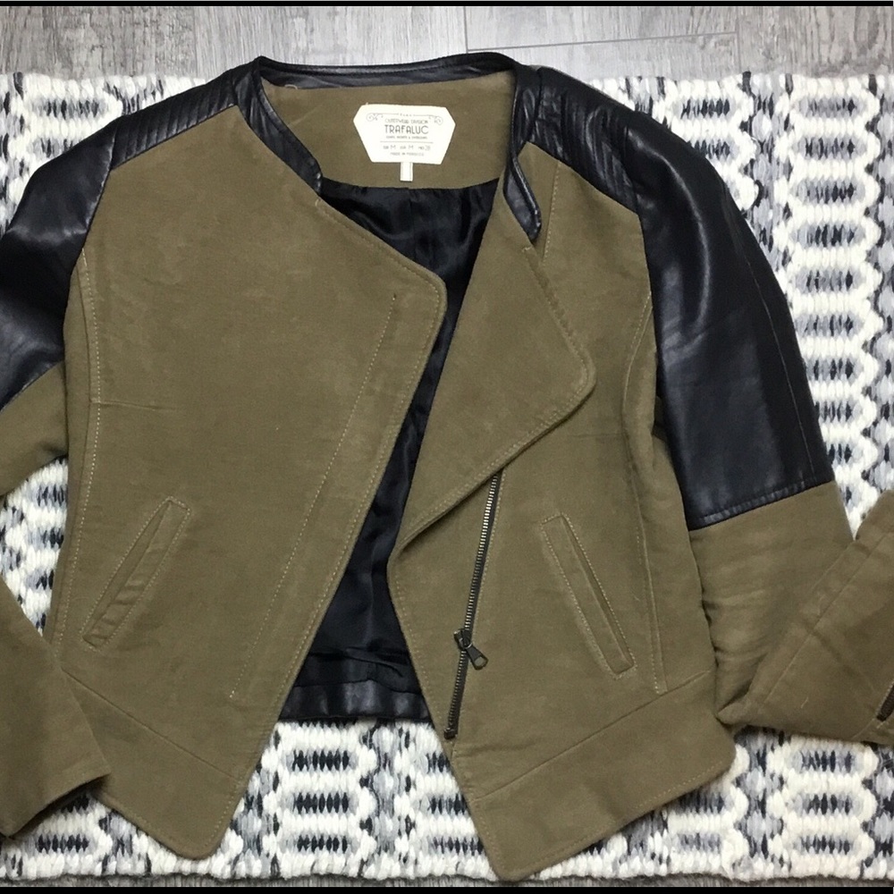 Zara Asymmetric Zip Jacket with Leather Detail