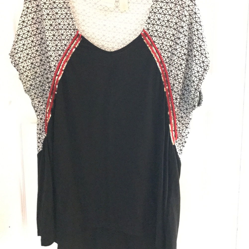 Chicos tunic black , white with red and gold trim