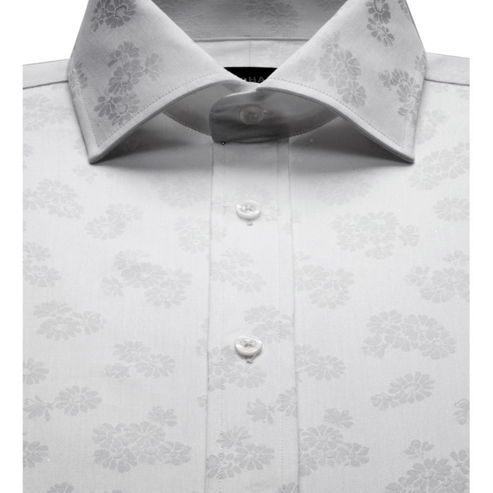 DUCHAMP Floral White Shirt Wide Spread Collar