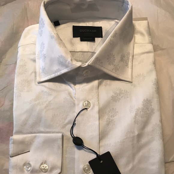 DUCHAMP Floral White Shirt Wide Spread Collar - Picture 2 of 7