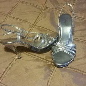 Silver high heel shoes