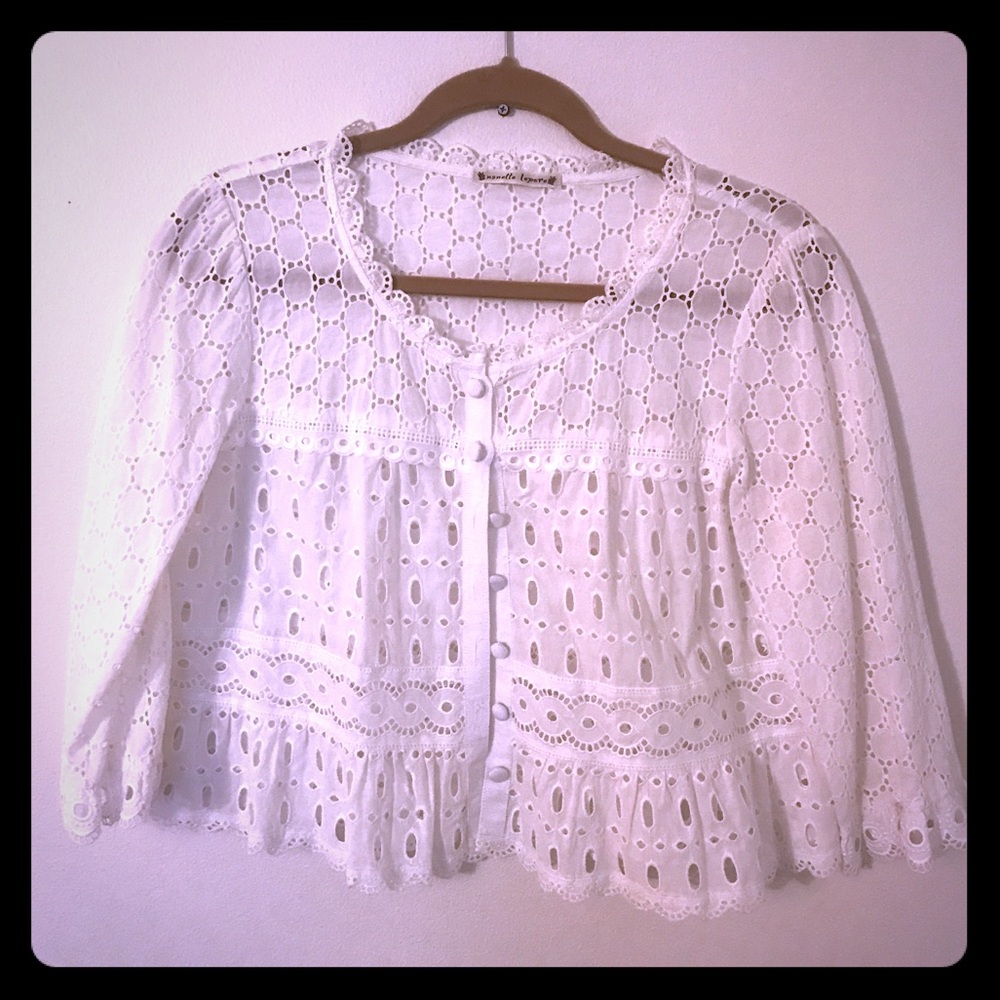 Nanette Lepore white eyelet button-up cover size M