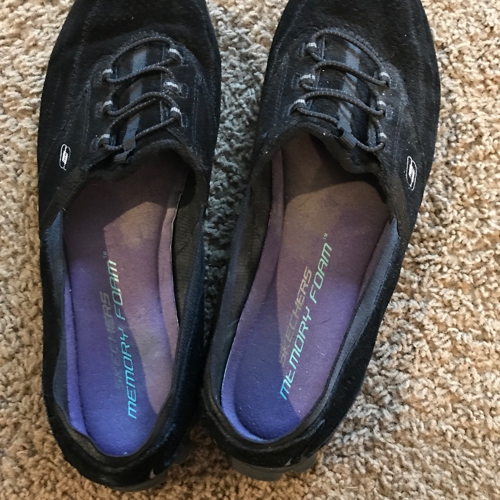 Skechers black slip on suede flats size 10