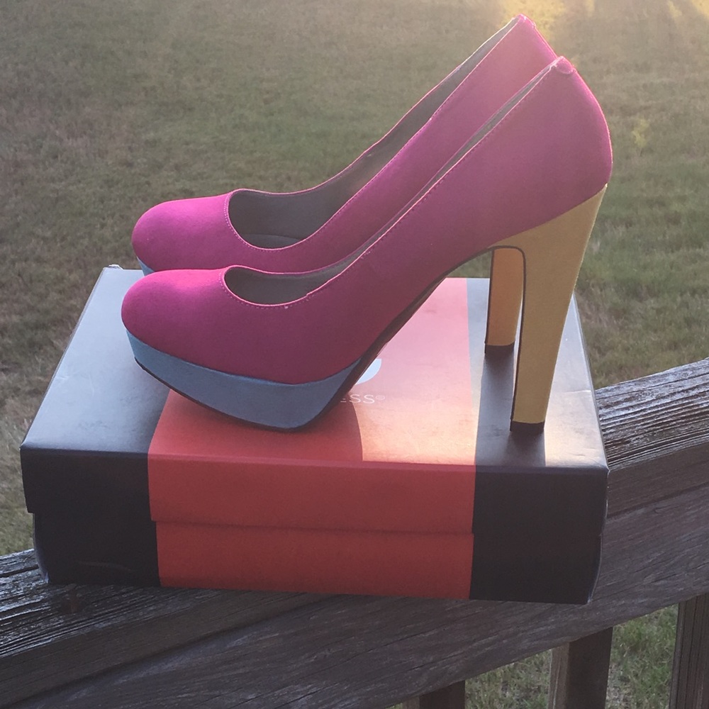 G by Guess color block platform heels