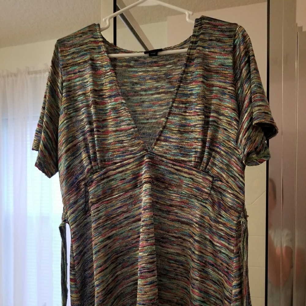 Torrid Multicolor V Neck Tie Back Top