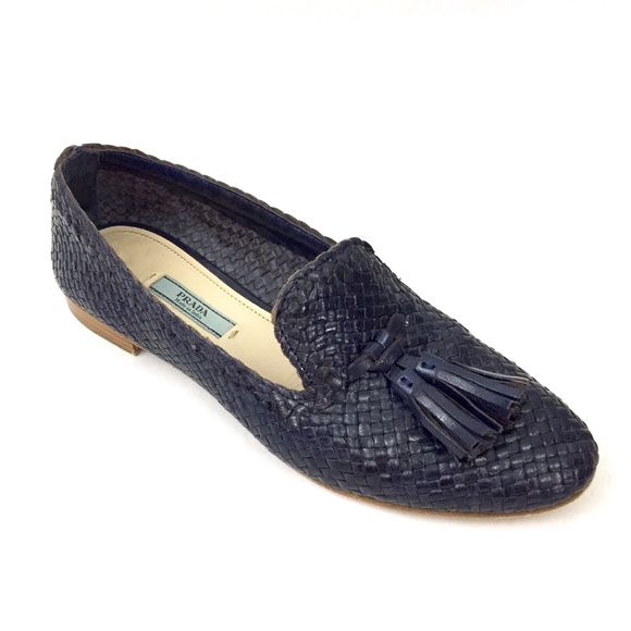 Prada Shoes - PRADA Navy Woven Loafer Smoking Slippers \\ Sz 37
