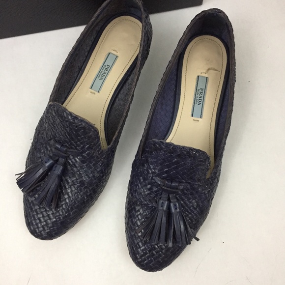 PRADA Navy Woven Loafer Smoking Slippers \\ Sz 37 - Picture 3 of 8