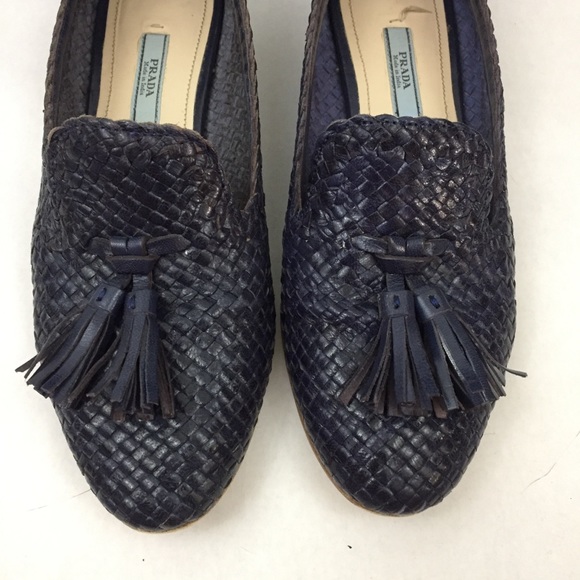 PRADA Navy Woven Loafer Smoking Slippers \\ Sz 37 - Picture 7 of 8