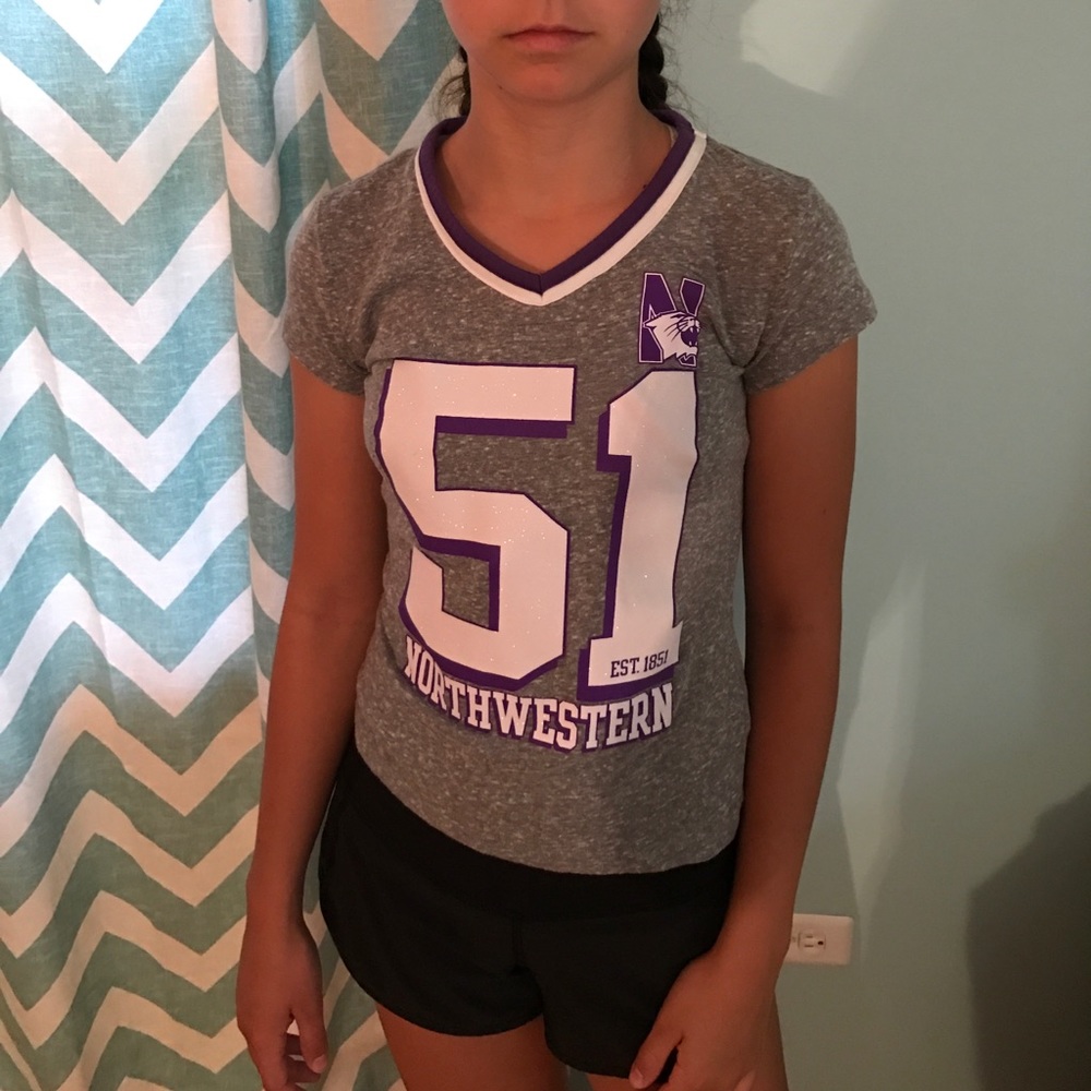 Girl grey V-neck Sparkly "51" Northwestern shirt