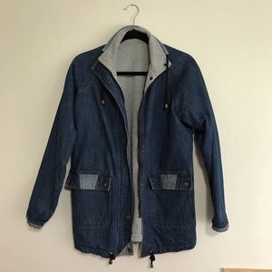 Warm denim coat with jersey lining