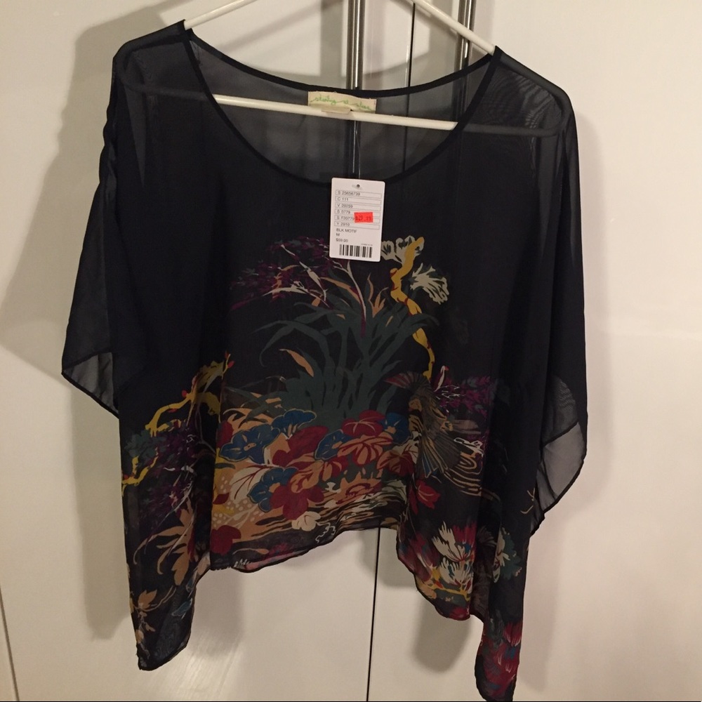 Sheer flow top with print, M