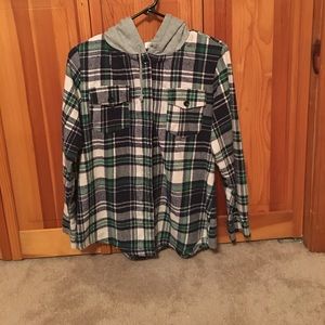 Flannel button up with hood
