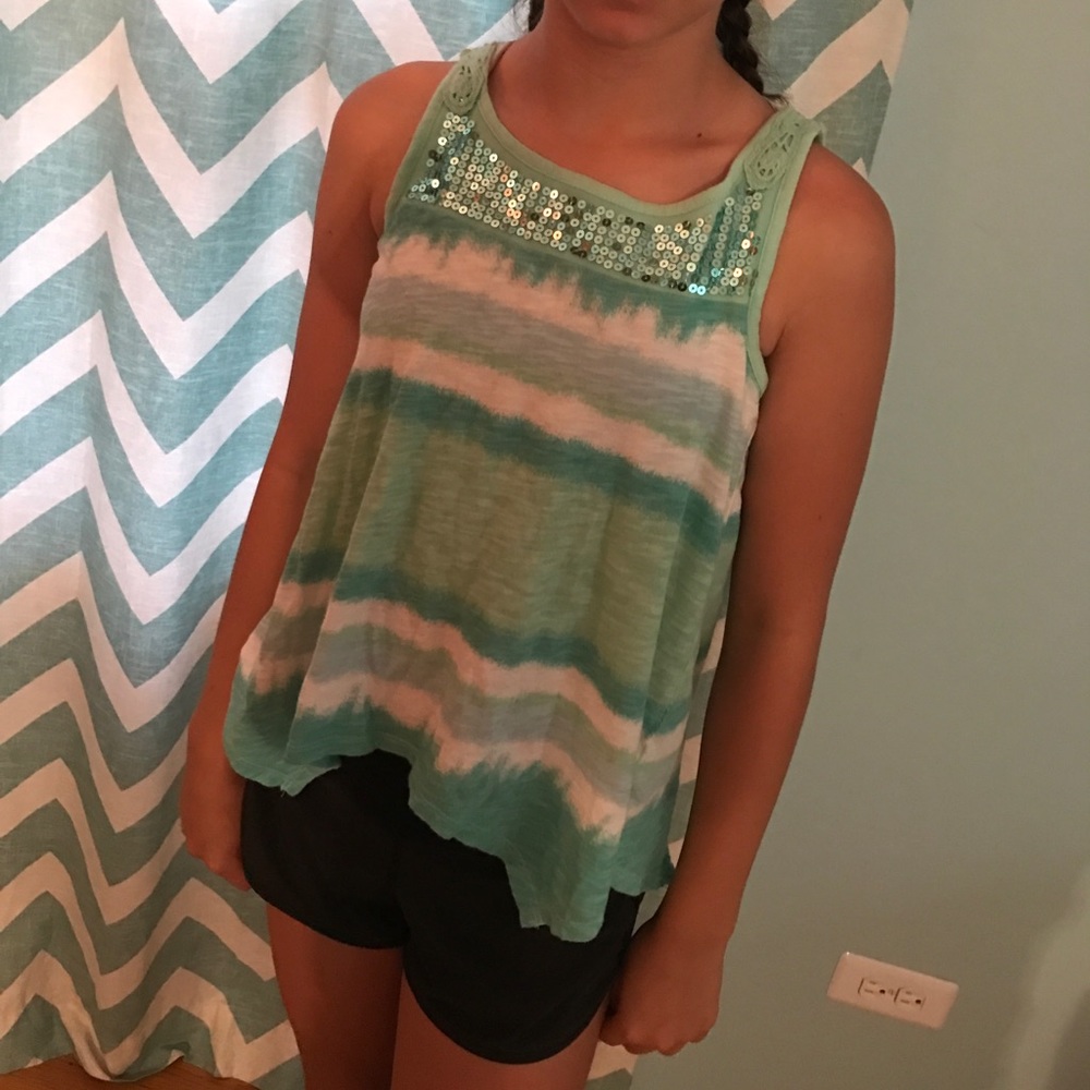 Justice brand Green and Blue Sparkly Lace Tank Top