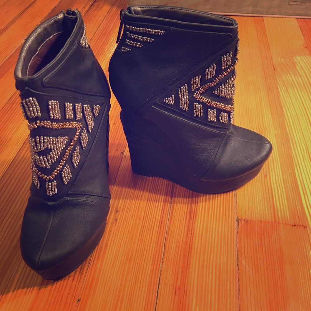 Evil Eye leather platform wedges