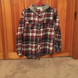 Flannel button up with hood