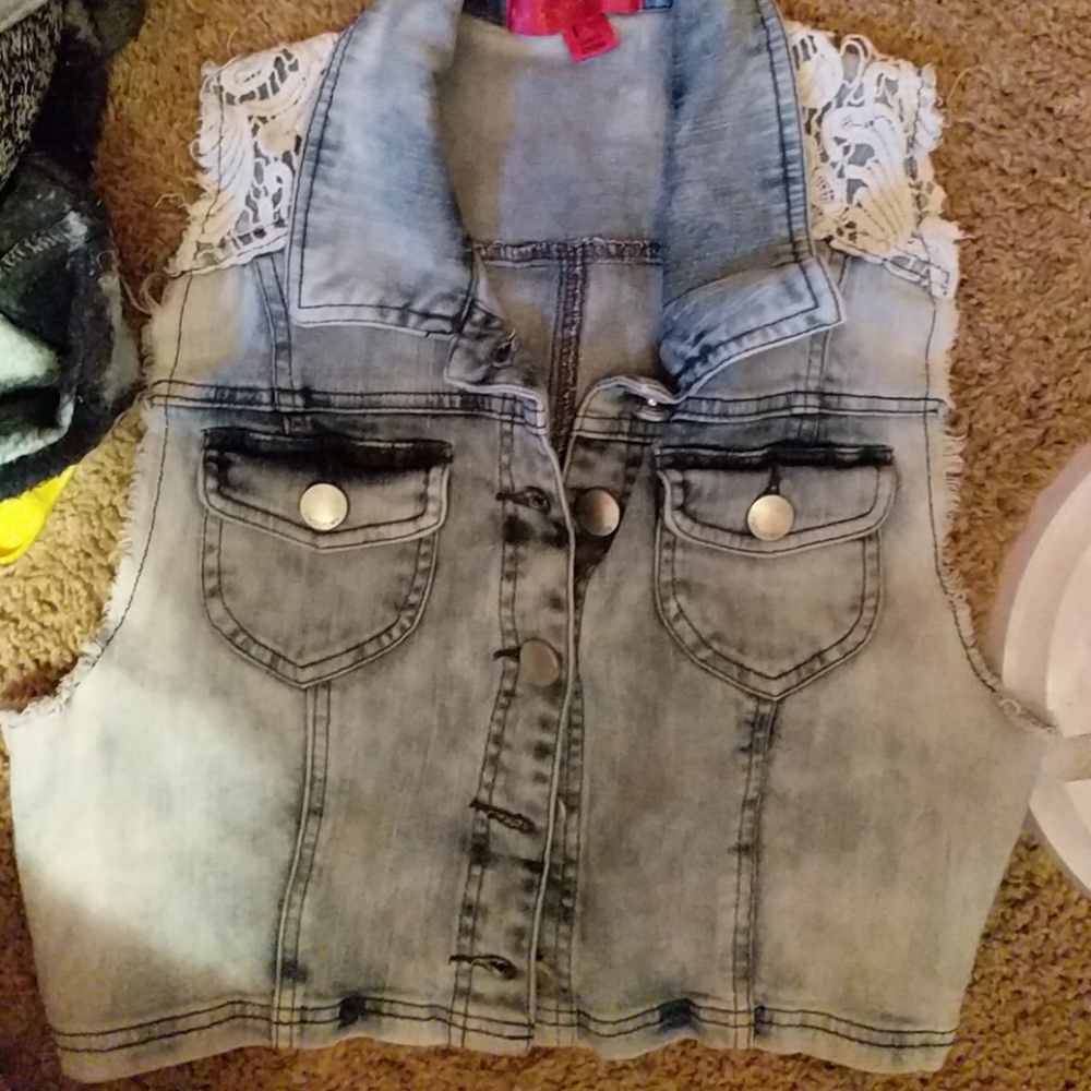 Crocheted acid washed Jean vest
