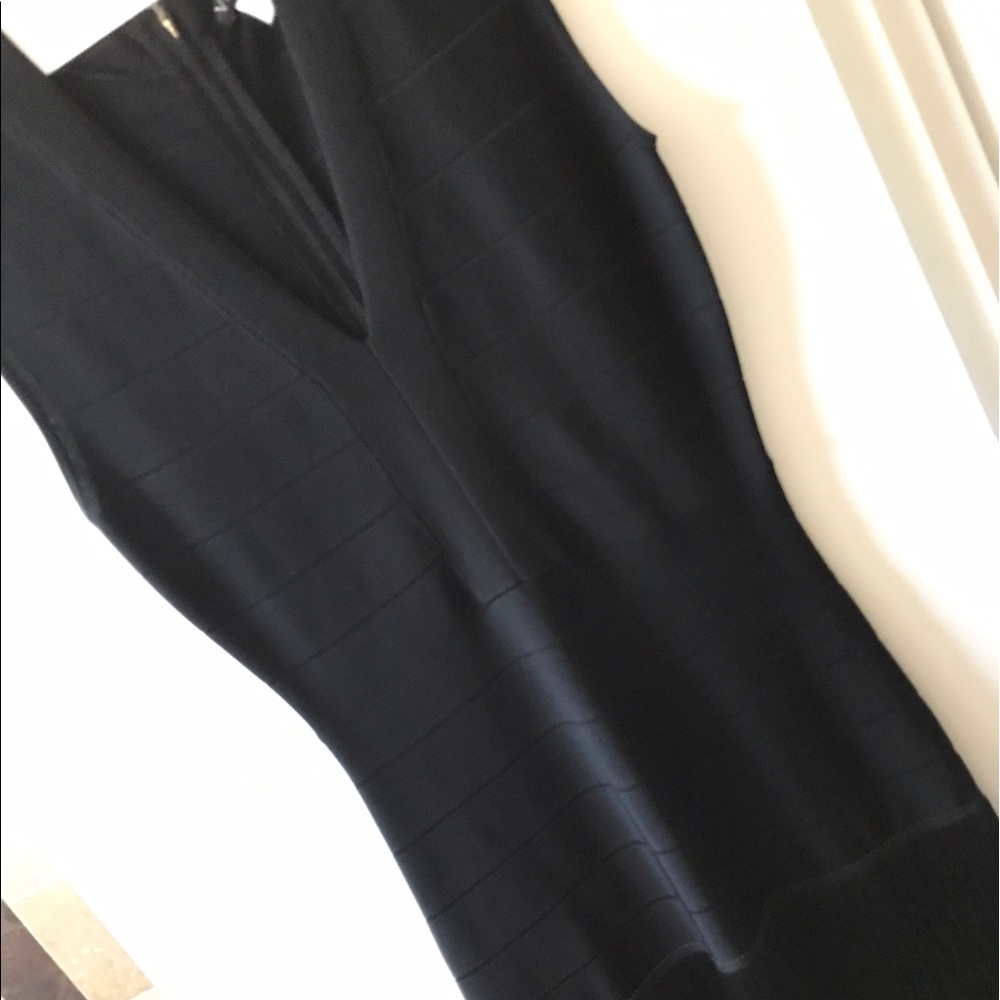 Venus Body Con Black V Neck Dress