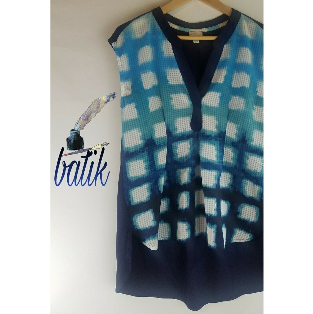 ANTHRO Jewel Postmark Batik mixed media tunic