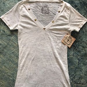 Brokedown white studded v-neck