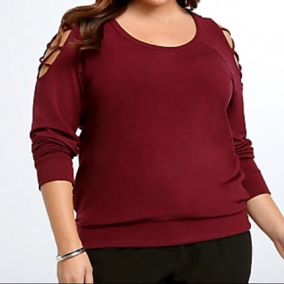 torrid Tops - Torrid Merlot Lattice Sleeve Sweatshirt