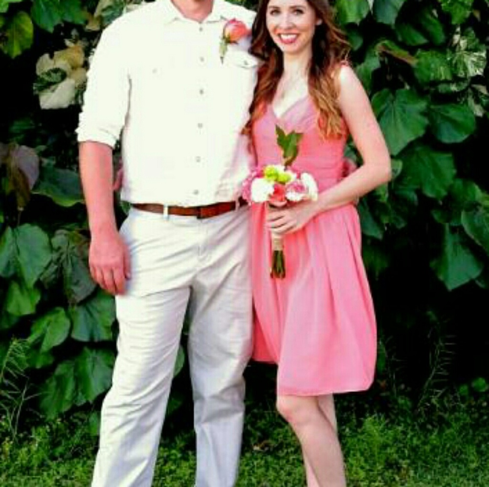 David's Bridal coral bridesmaid dress
