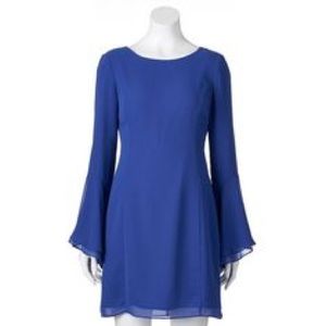 Blue Bell-Sleeved Dress