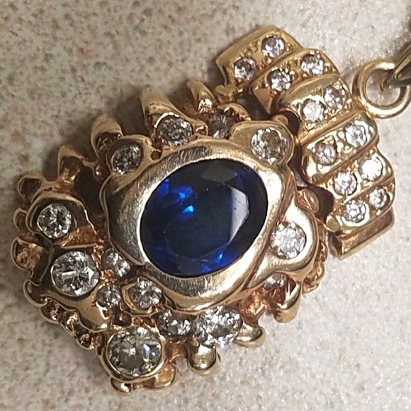 Freeform Gold Pendant with Cornflower Blue Sapphire  Custom gold Pendeant w/ Diamonds & Blue Sapphire