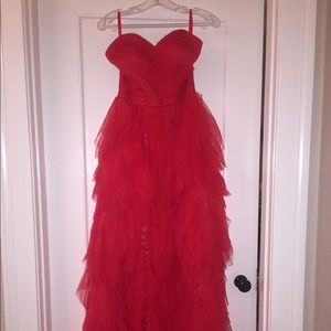 Custom- Made, Red, A-line Prom Dress