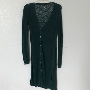 Long teal knit cardigan by free people