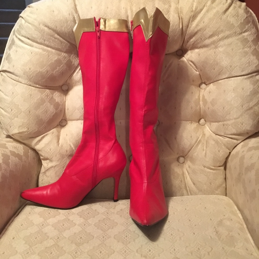Wonder Woman Red Boots with gold accent around top