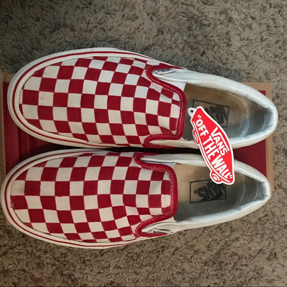 Vans Red Checkered Slip Ons