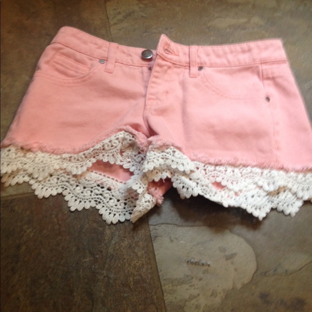 Peach denim Harper shorts.