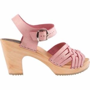Cape Clogs Pink Ankle Strap Wooden Clog Heels