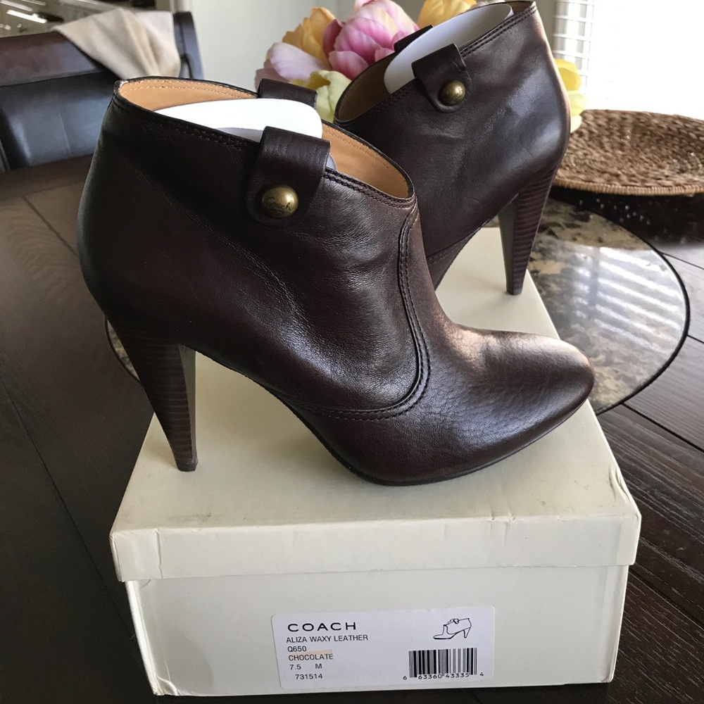 Coach brown leather booties