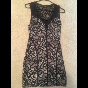 NWOT black/nude Bebe lace mini dress