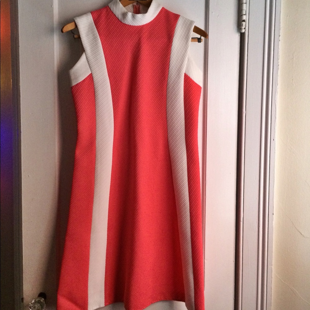 Vintage Coral and White Mod Dress