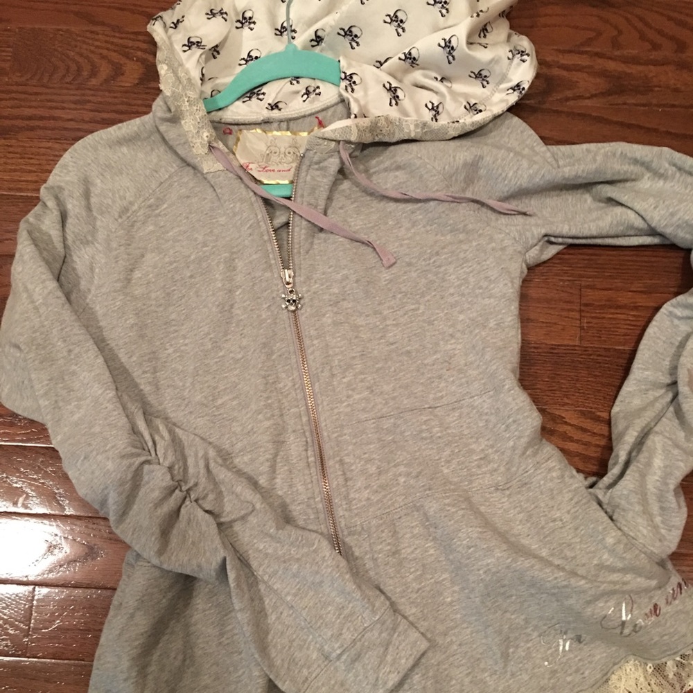 Love &Liberty hoodie Skull embellishment/lace trim