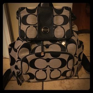 Coach signature backpack purse in black/silver