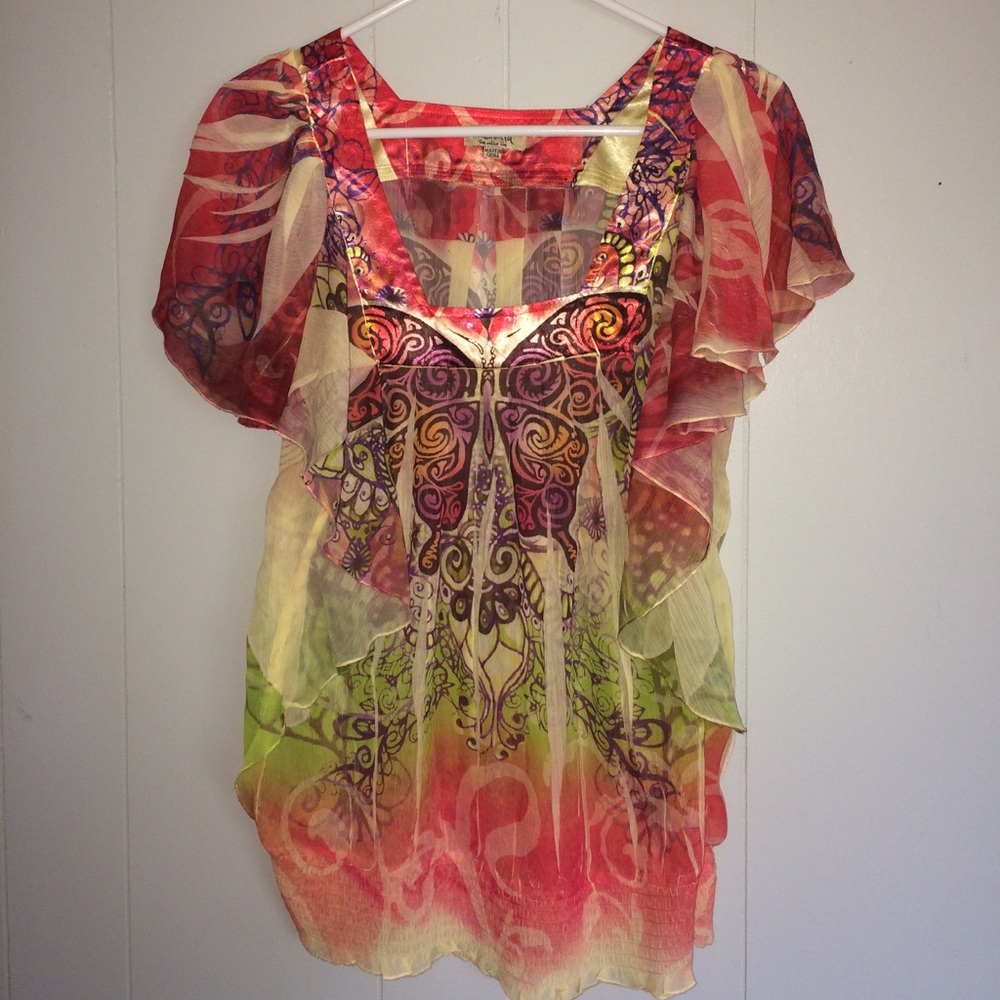 Cute Butterfly Print Graphic Blouse